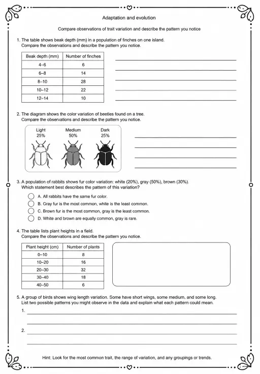 Compare observations of trait variation and describe the pattern you notice