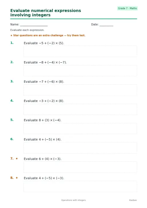 Evaluate numerical expressions involving integers