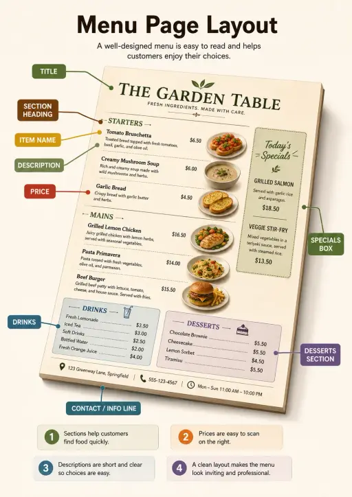 Menu page layout Restaurant Dining Infographic