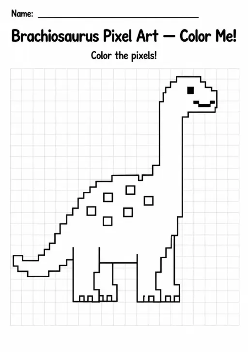 Brachiosaurus Pixel Art Coloring Page
