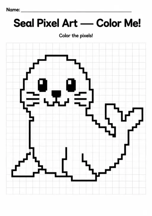 Seal Pixel Art Coloring Page