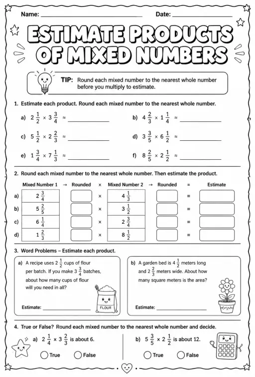 Estimate products of mixed numbers