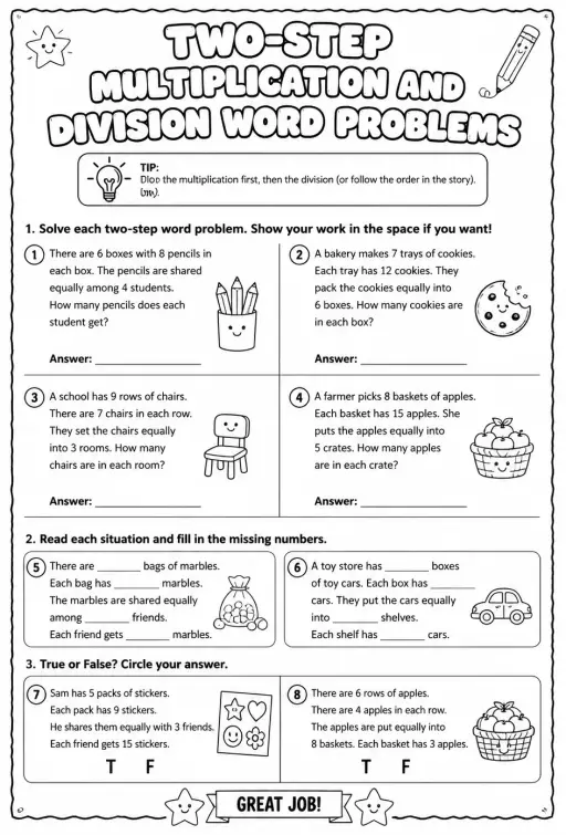 Two-step multiplication and division word problems