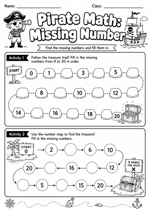 Pirate Math: Number Sequences Worksheet Pack