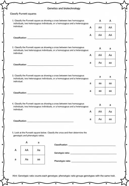 Classify Punnett squares