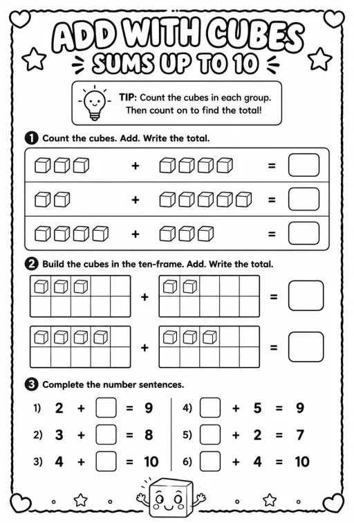 Add with cubes - sums up to 10