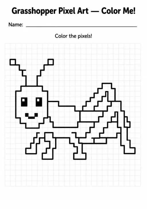 Grasshopper Pixel Art Coloring Page