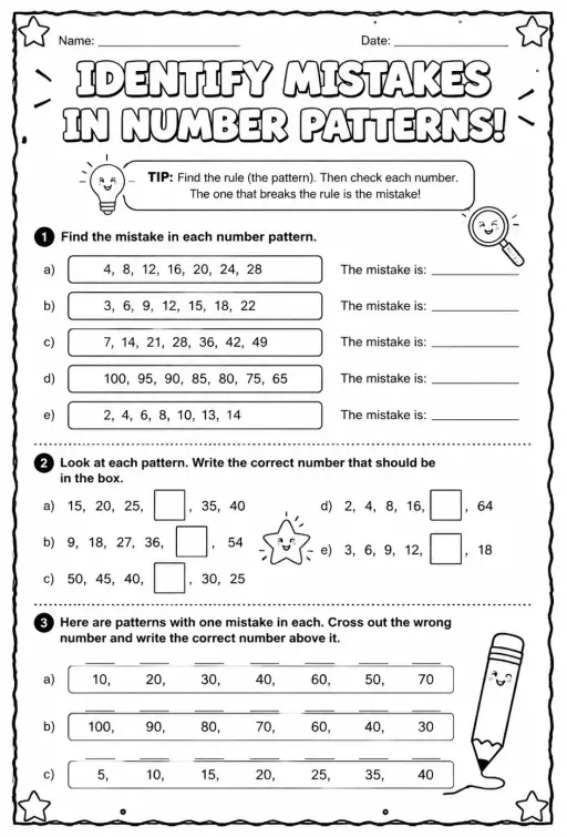 Identify mistakes in number patterns