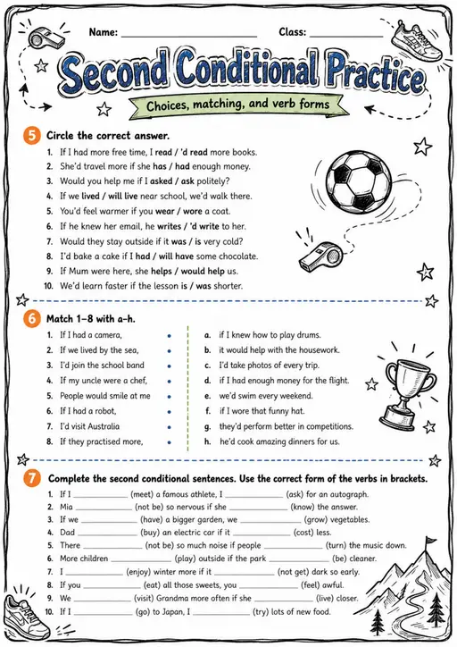 Second Conditional Practice | Grades 5-6 Grammar Worksheet
