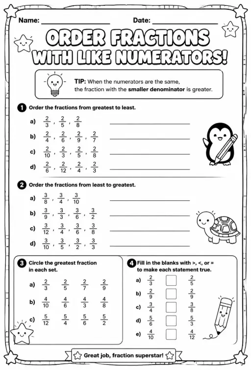 Order fractions with like numerators