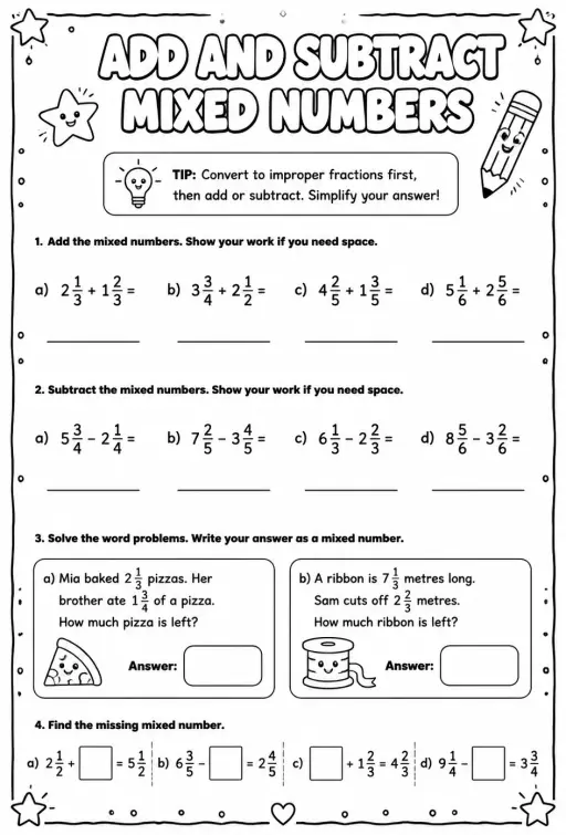 Add and subtract mixed numbers