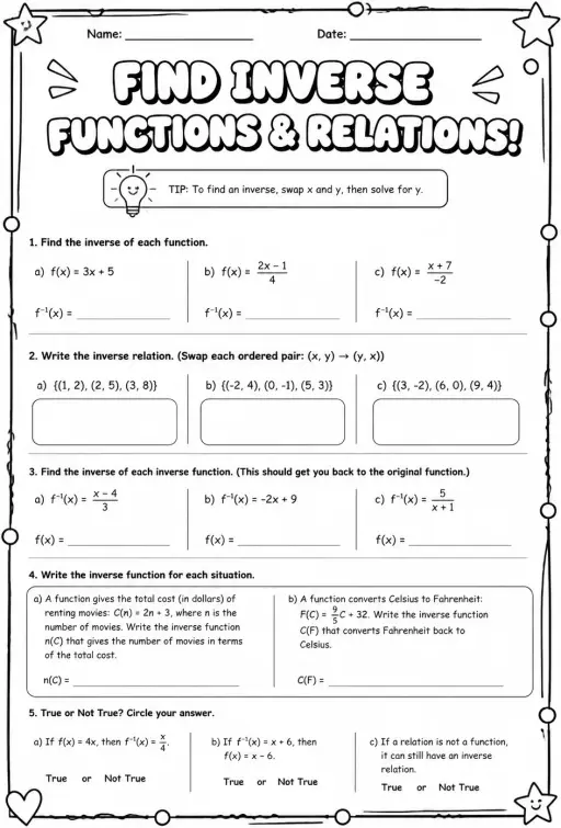Find inverse functions and relations