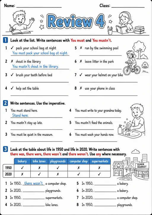 Must and Mustn't: Review 4 | Grades 3-4 Grammar Worksheet