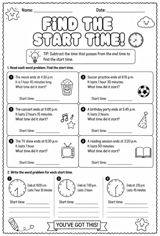 Find the start time: word problems