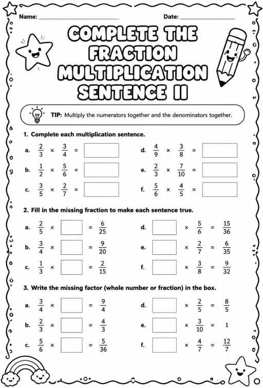 Complete the fraction multiplication sentence II
