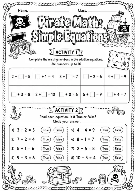 Pirate Math: Position and Direction Worksheet Pack