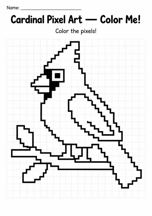 Cardinal Pixel Art Coloring Page