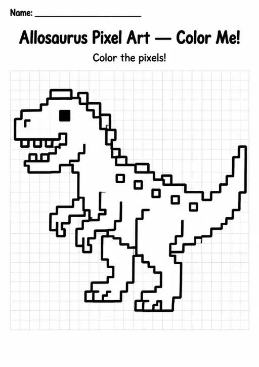Allosaurus Pixel Art Coloring Page