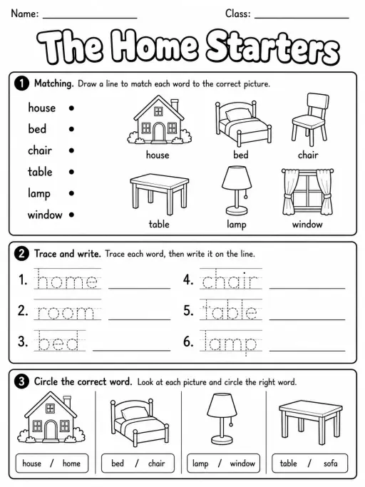 The Home Starters Vocabulary Worksheet Pack