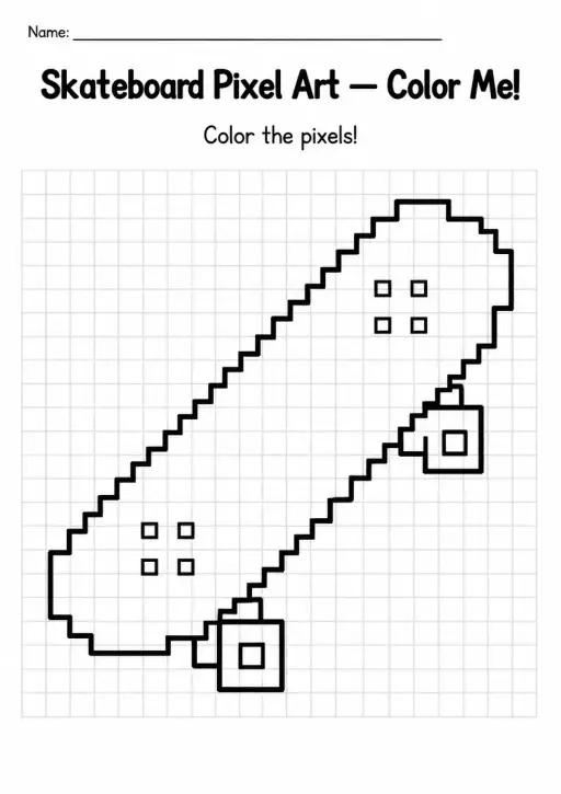 Skateboard Pixel Art Coloring Page