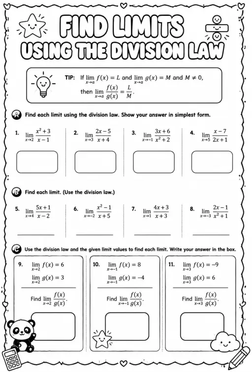 Find limits using the division law