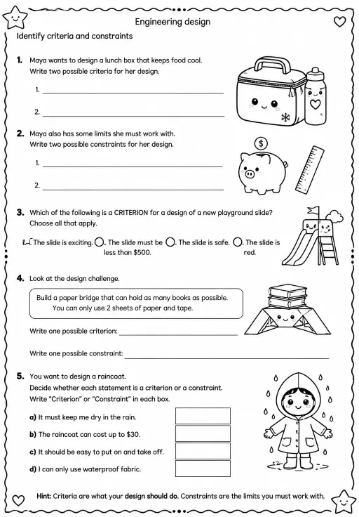 Identify criteria and constraints