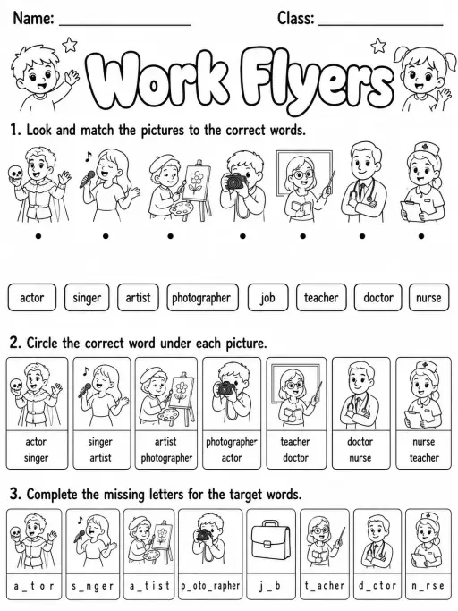 Work Flyers Vocabulary Worksheet Pack