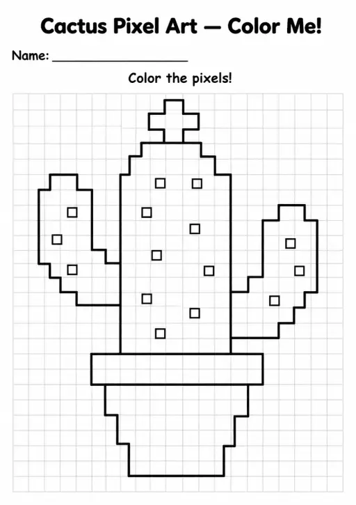 Cactus Pixel Art Coloring Page