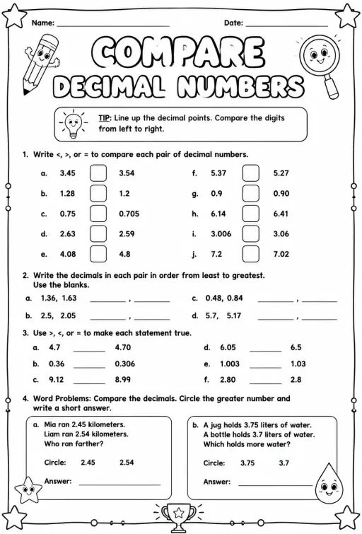 Compare decimal numbers