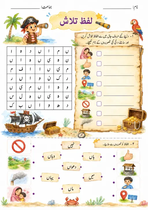 Urdu Letter ن Phonics Worksheets Pack