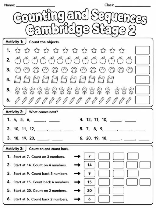 Counting and Sequences Cambridge Stage 2