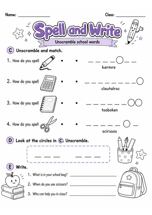 Spell And Write | Grade 2 Vocabulary Worksheet