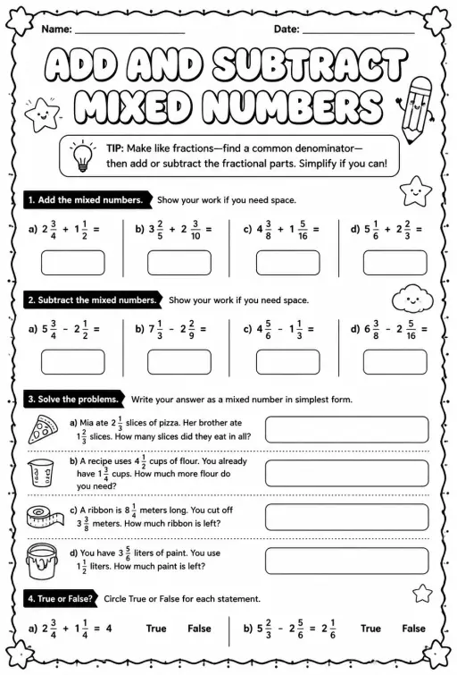 Add and subtract mixed numbers