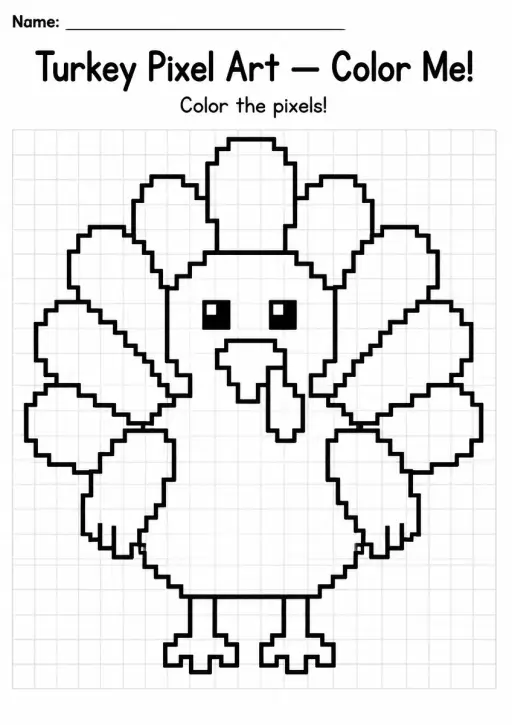 Turkey Pixel Art Coloring Page