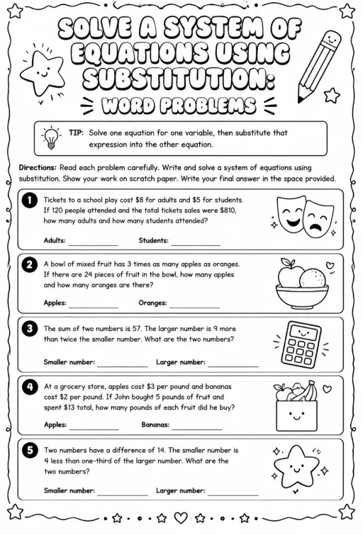 Solve a system of equations using substitution: word problems