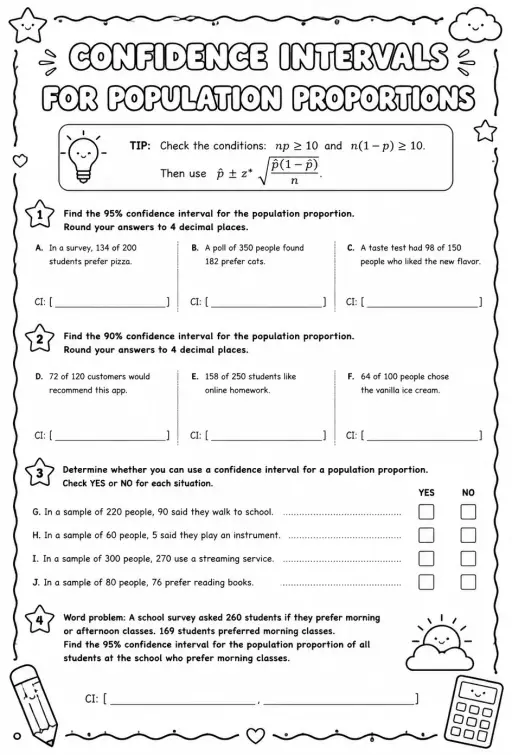 Find confidence intervals for population proportions