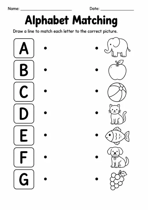 Free Printable Preschool ELA Alphabet Matching Pictures Worksheet