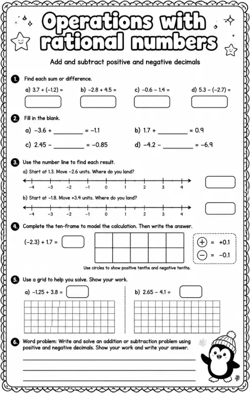Add and subtract positive and negative decimals