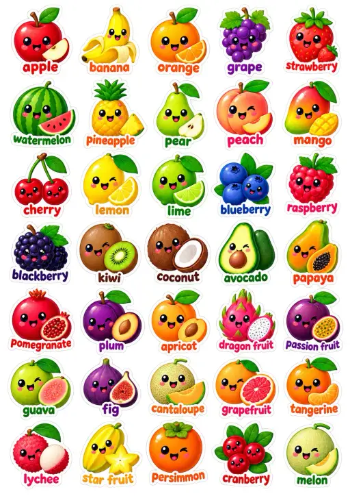 Fruit And Berry Varieties English Vocabulary Stickers preview
