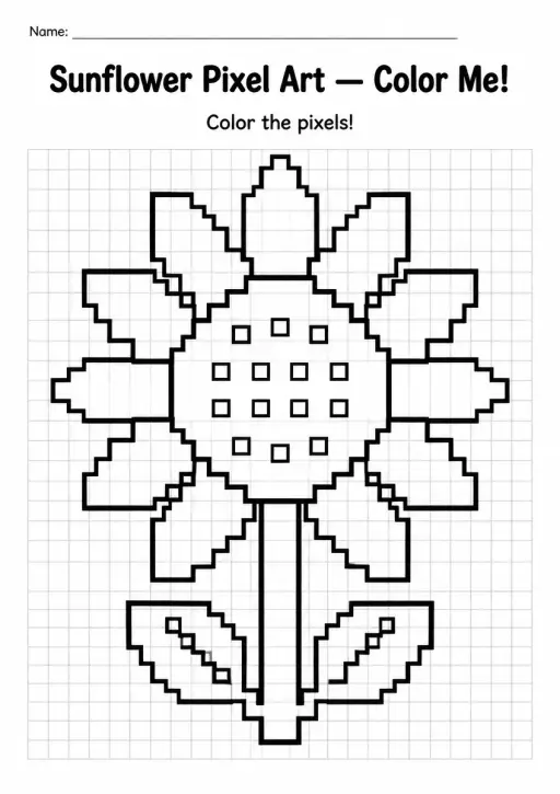 Sunflower Pixel Art Coloring Page