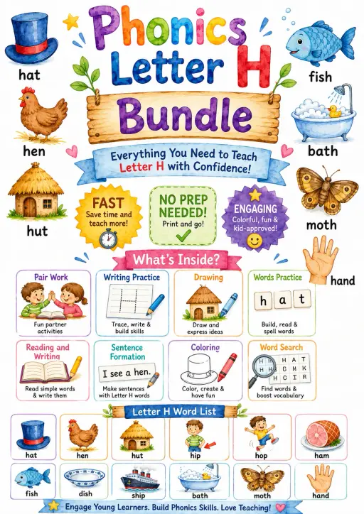 Letter H Phonics Worksheets Pack