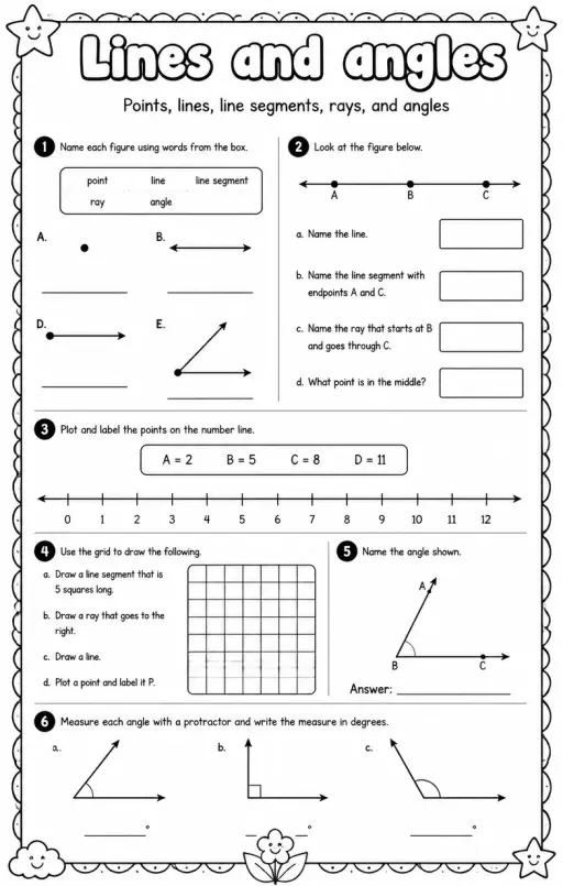 Points, lines, line segments, rays, and angles