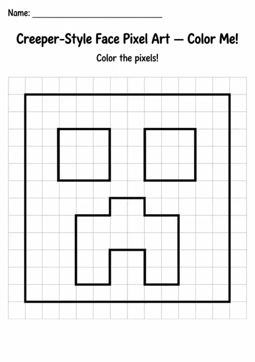 Creeper-Style Face Pixel Art Coloring Page