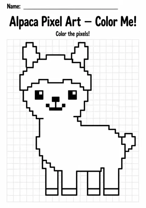 Alpaca Pixel Art Coloring Page