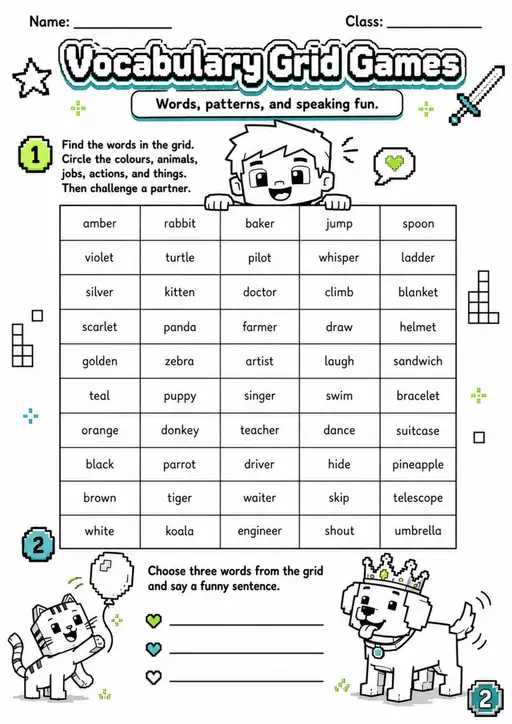 Cambridge Flyers - Vocabulary Grid Games | Free Worksheet