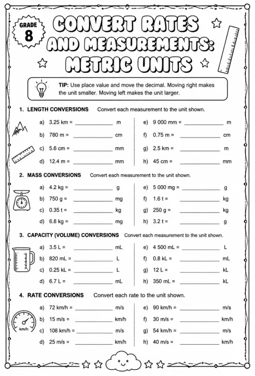 Convert rates and measurements: metric units