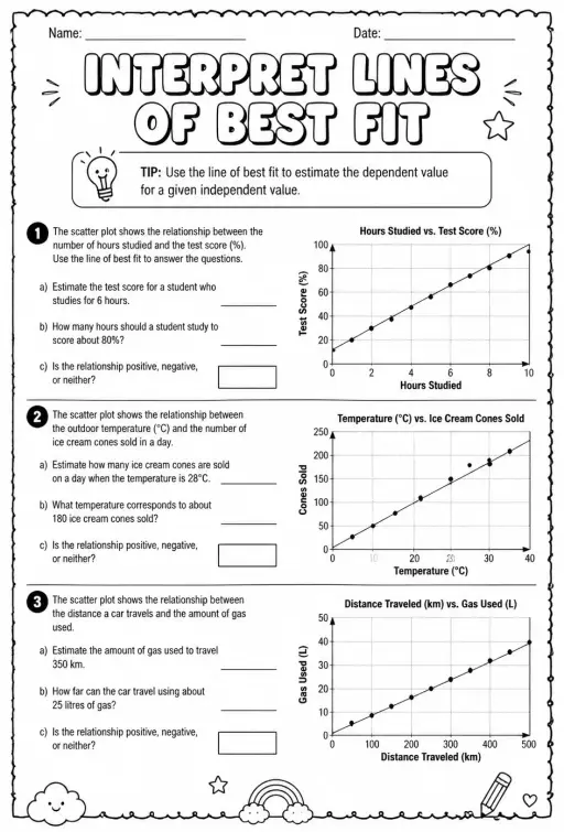 Interpret lines of best fit: word problems