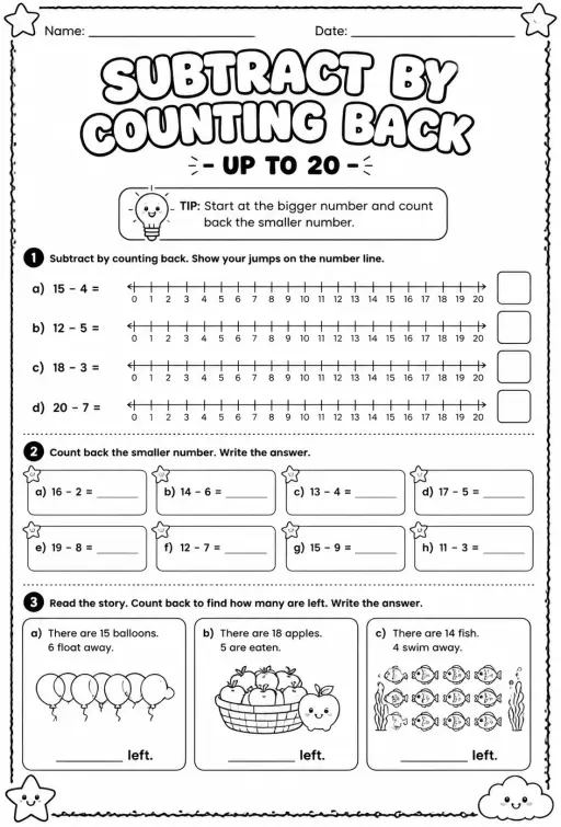 Subtract by counting back - up to 20