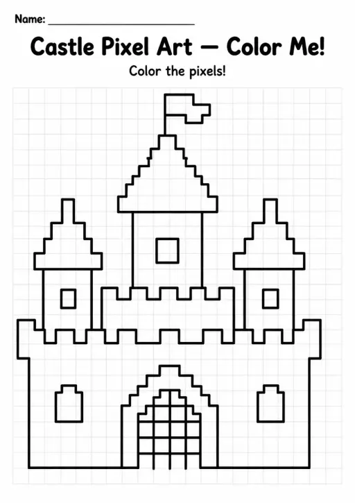 Castle Pixel Art Coloring Page