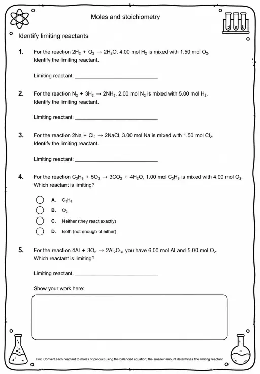 Identify limiting reactants